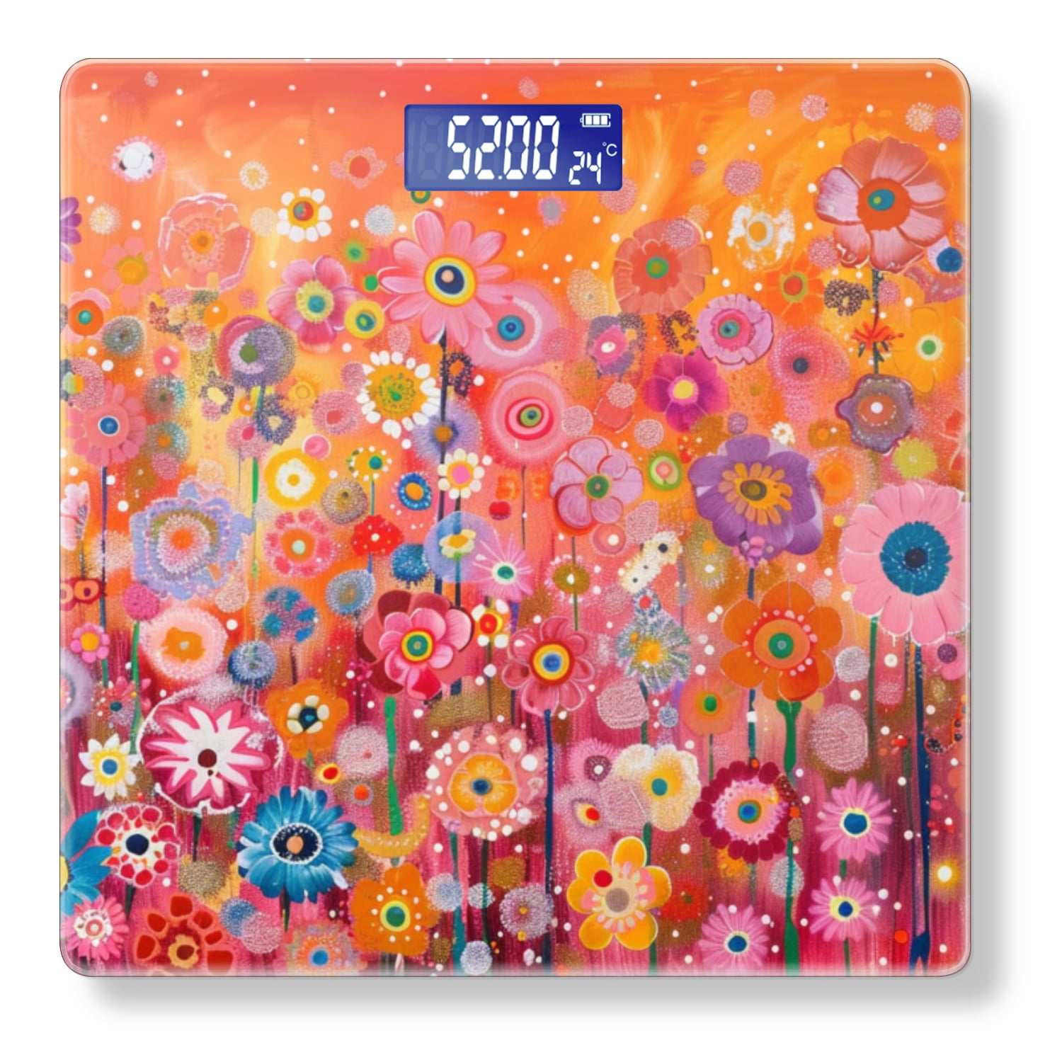 High Precision Body Weight Scale Smart Bathroom Scales with Large LCD Display(400lbs),Decorative for Bedroom-Field Full Of Flowers In The Style Of Bold Colors