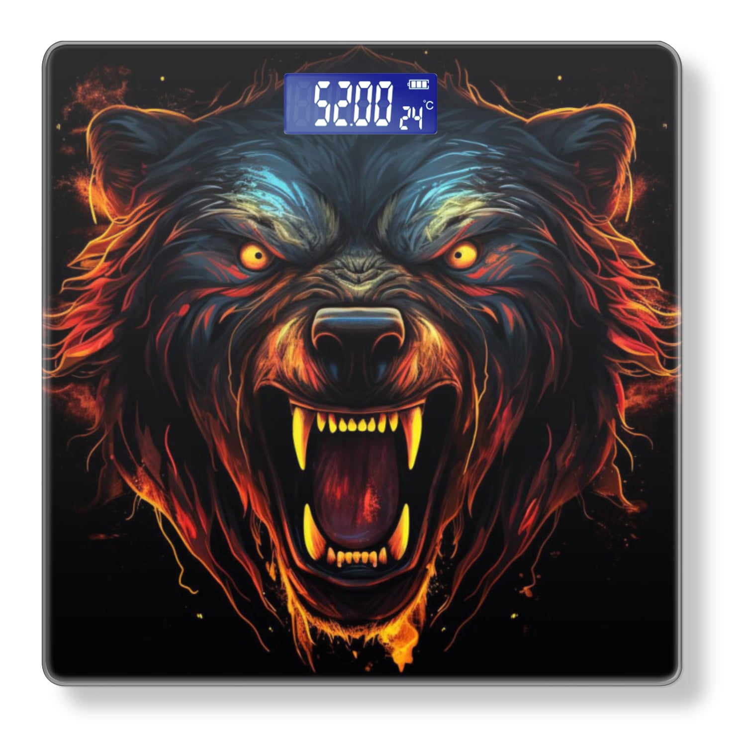 Bathroom Scale, Highly Accurate Digital Body Scale,Precisely Measures Weight up to 400 lbs-Fierce Bear Head With Glowing Eyes And Sharp Teeth