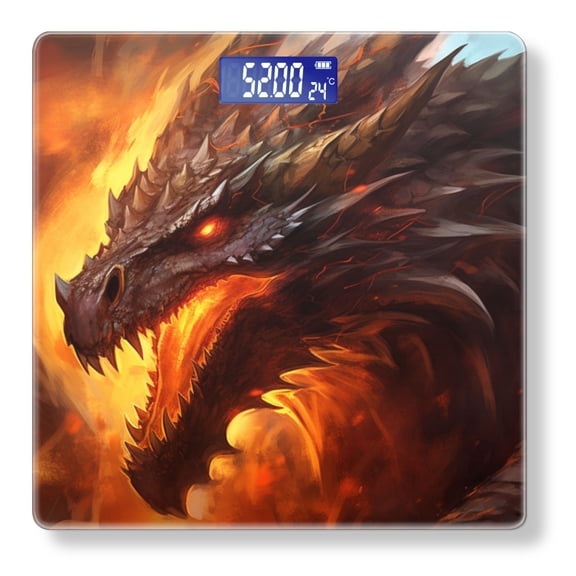 High Precision Body Weight Scale Smart Bathroom Scales with Large LCD Display(400lbs),Decorative for Bedroom-Fierce Dragon With Sharp Teeth And Glowing Eyes