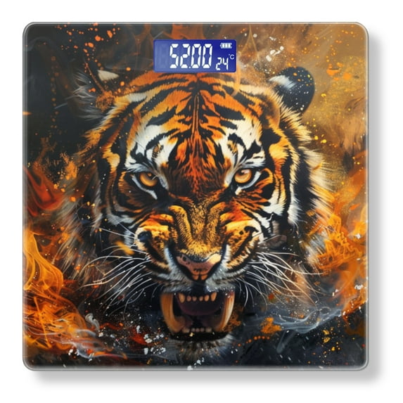 Bathroom Scale, Highly Accurate Digital Body Scale,Precisely Measures Weight up to 400 lbs-Fierce Tiger Surrounded By Flames And Sparks