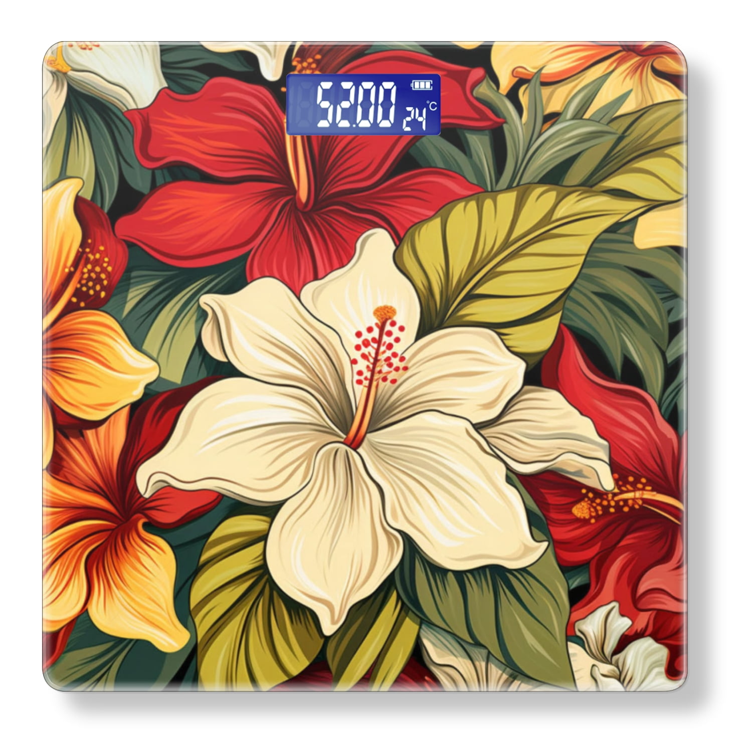 High Precision Body Weight Scale Smart Bathroom Scales with Large LCD Display(400lbs),Decorative for Bedroom-Flowers In Yellow And White Colors With Green Leaves