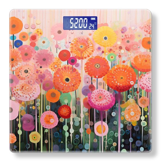 High Precision Body Weight Scale Smart Bathroom Scales with Large LCD Display(400lbs),Decorative for Bedroom-Garden Colorful Flowers In Pink And Orange