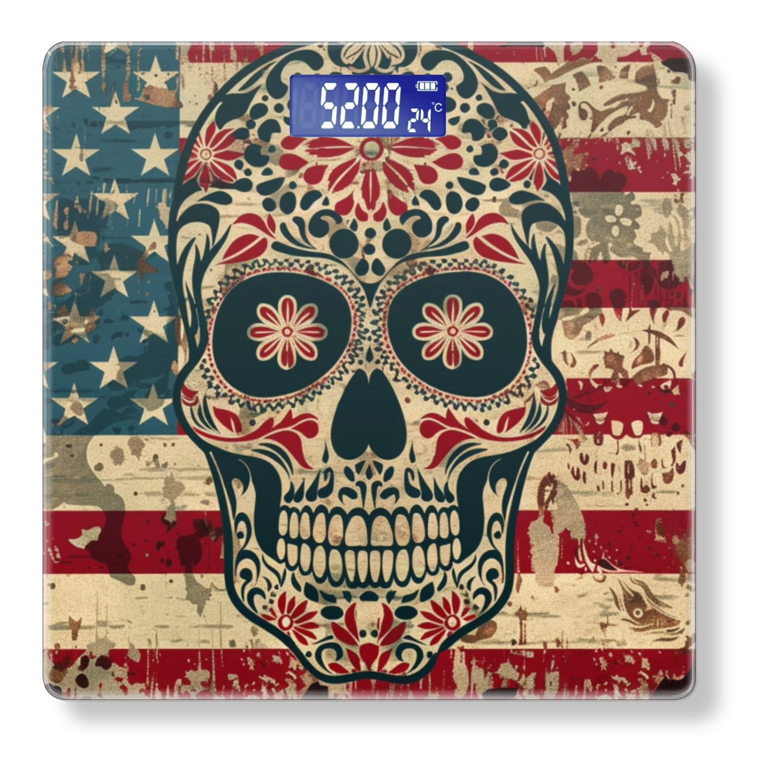 High Precision Body Weight Scale Smart Bathroom Scales with Large LCD Display(400lbs),Decorative for Bedroom-General American Flag With Skull In The Center