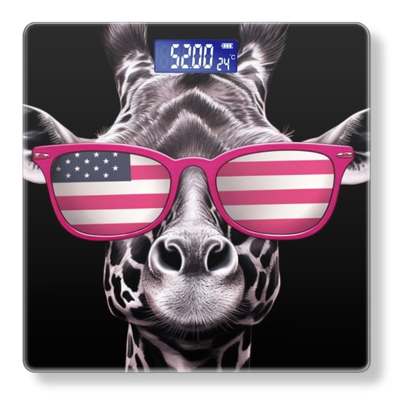 High Precision Body Weight Scale Smart Bathroom Scales with Large LCD Display(400lbs),Decorative for Bedroom-Giraffe Wearing Pink Sunglasses With American Flag Pattern