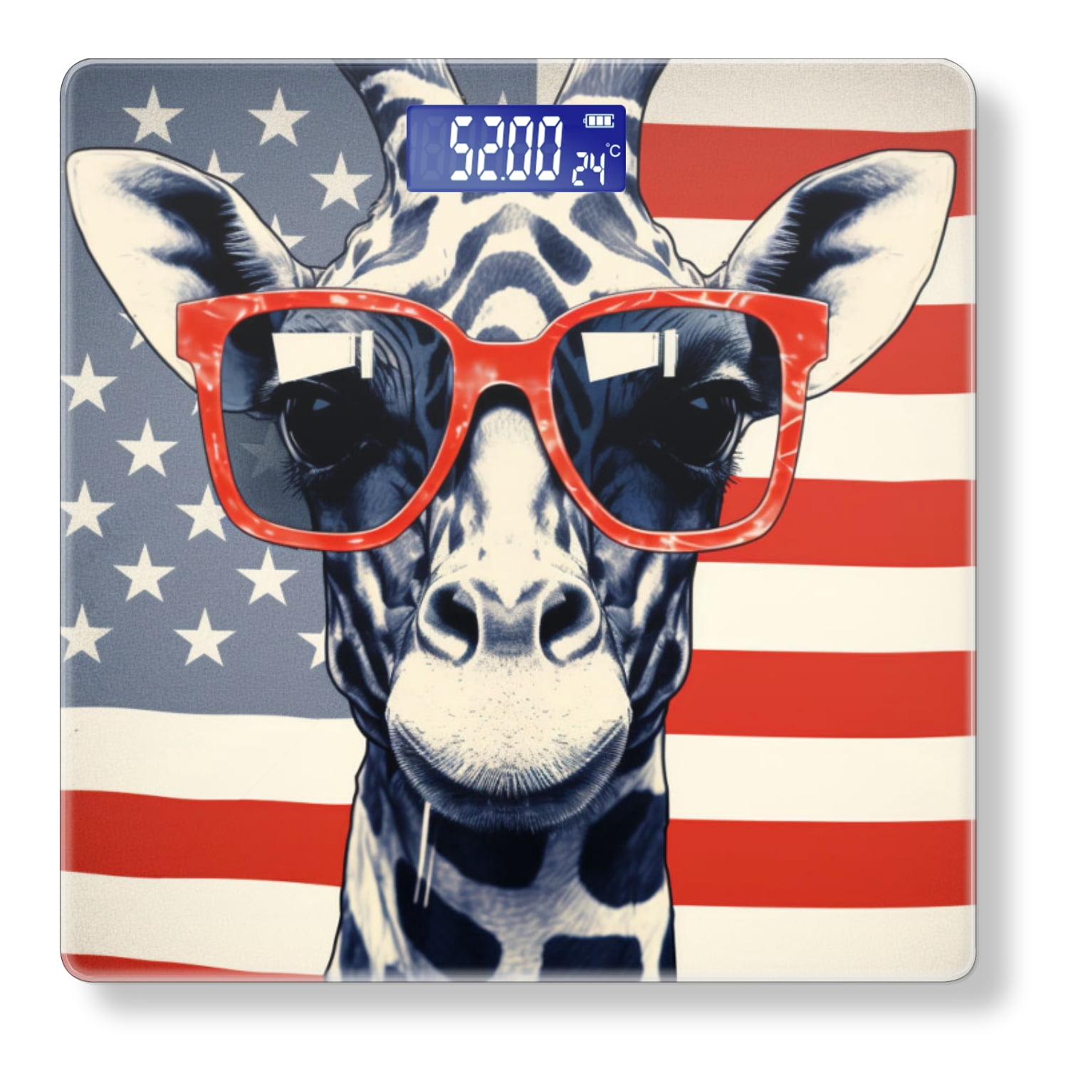 High Precision Body Weight Scale Smart Bathroom Scales with Large LCD Display(400lbs),Decorative for Bedroom-Giraffe Wearing Red Glasses In Front Of American Flag