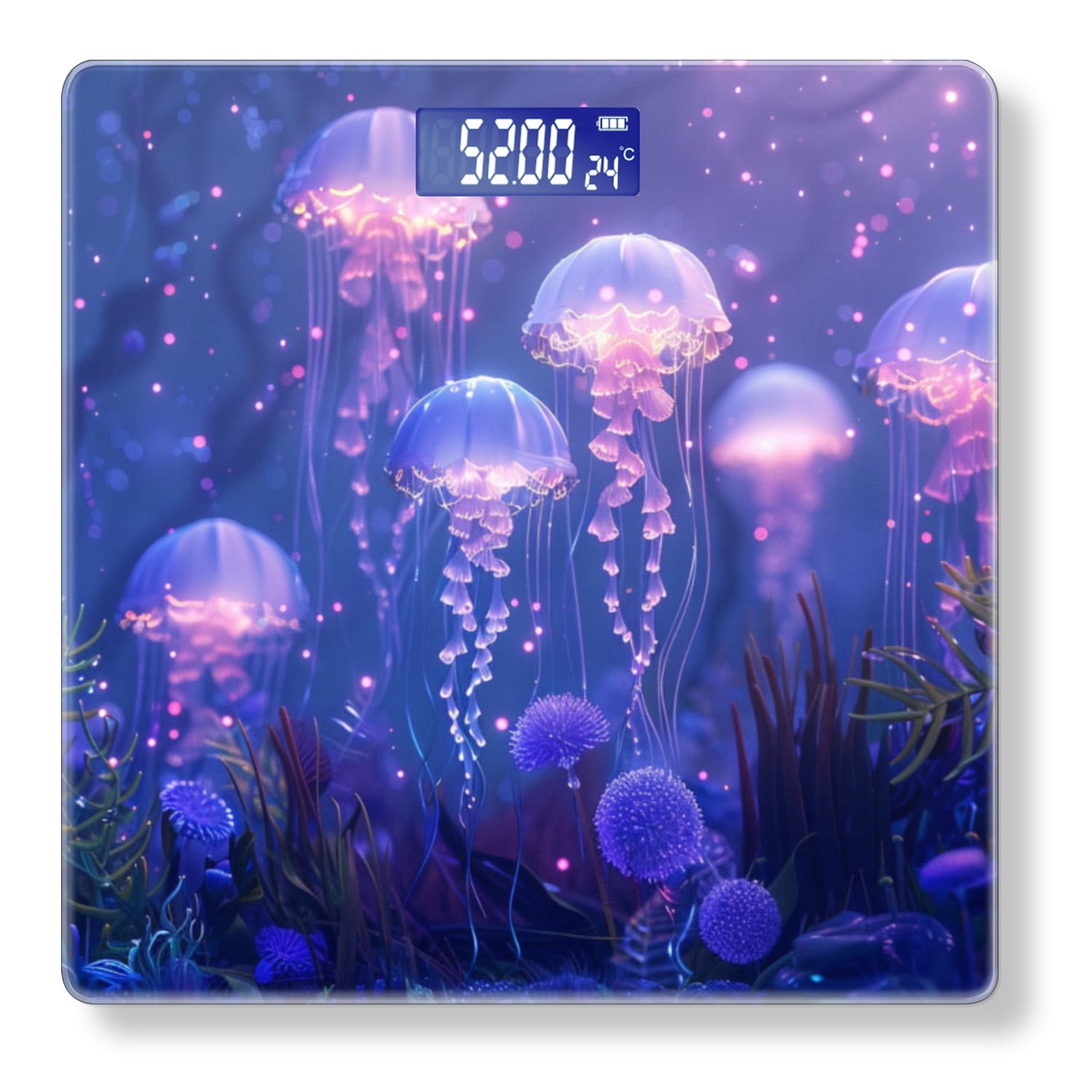 High Precision Body Weight Scale Smart Bathroom Scales with Large LCD Display(400lbs),Decorative for Bedroom-Glowing Jellyfish In Underwater Fantasy World