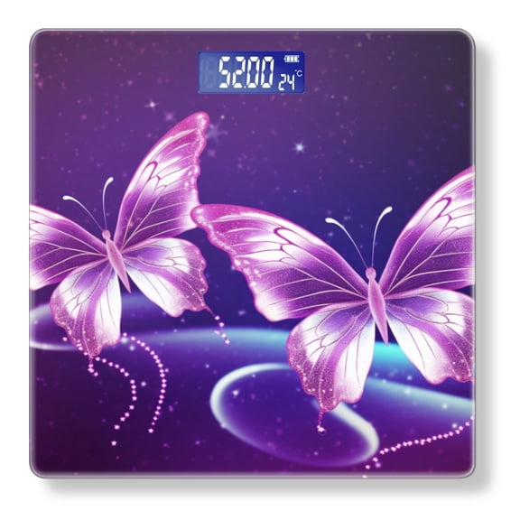 High Precision Body Weight Scale Smart Bathroom Scales with Large LCD Display(400lbs),Decorative for Bedroom-Glowing Purple Butterflies Against Background Of Stars In Space