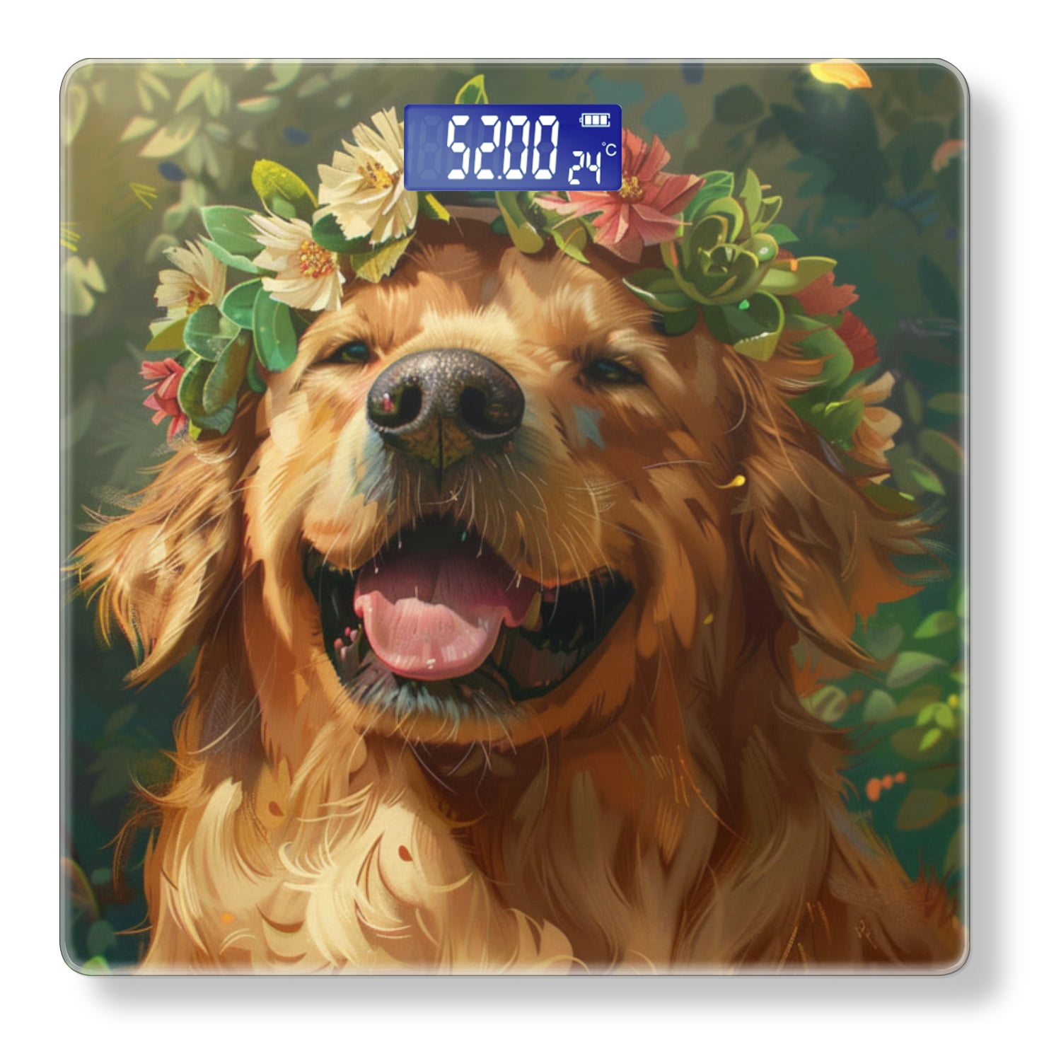 High Precision Body Weight Scale Smart Bathroom Scales with Large LCD Display(400lbs),Decorative for Bedroom-Golden Retriever Wearing Flower Crown With Smiling Face
