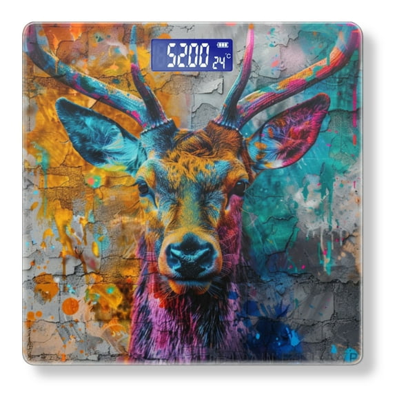 High Precision Body Weight Scale Smart Bathroom Scales with Large LCD Display(400lbs),Decorative for Bedroom-Graffiti Painting Of Deer Head On Old Concrete Wall