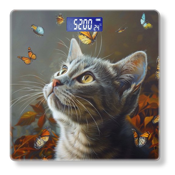High Precision Body Weight Scale Smart Bathroom Scales with Large LCD Display(400lbs),Decorative for Bedroom-Gray Cat With Yellow Eyes Looks Up At The Sky