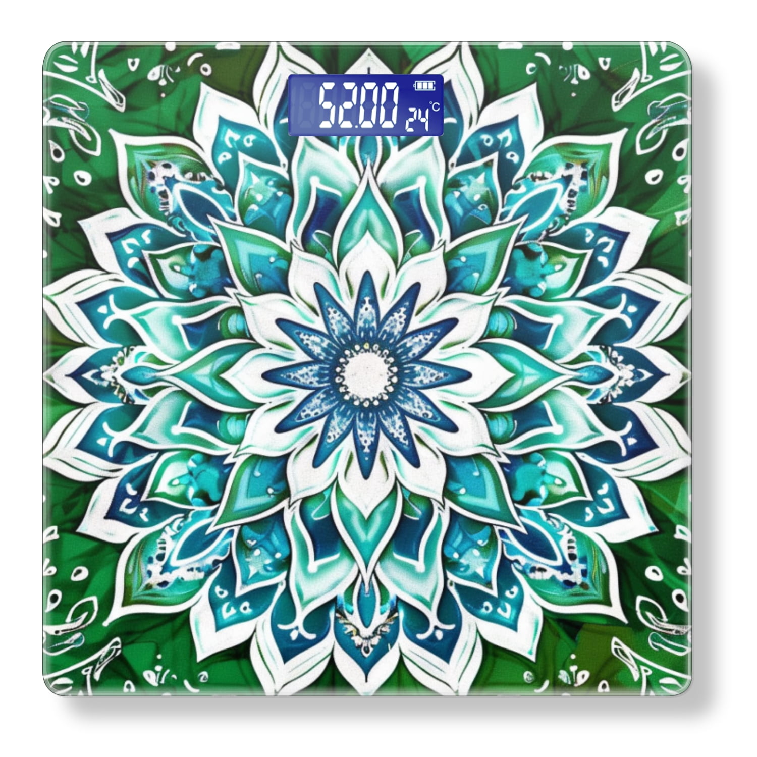 High Precision Body Weight Scale Smart Bathroom Scales with Large LCD Display(400lbs),Decorative for Bedroom-Green And Blue Patterned Background With White Mandala