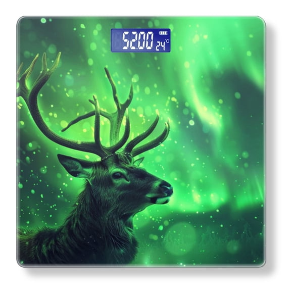 Bathroom Scale, Highly Accurate Digital Body Scale,Precisely Measures Weight up to 400 lbs-Green Deer With Antlers In The Northern Lights