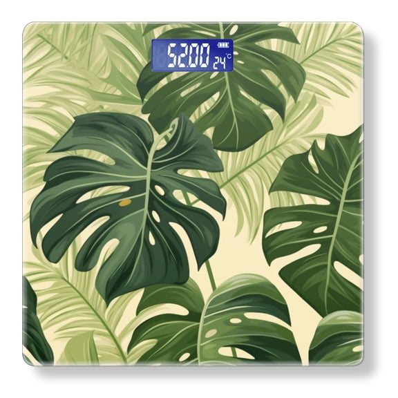 High Precision Body Weight Scale Smart Bathroom Scales with Large LCD Display(400lbs),Decorative for Bedroom-Green Monstera Leaves Seamless Pattern On Beige Background,