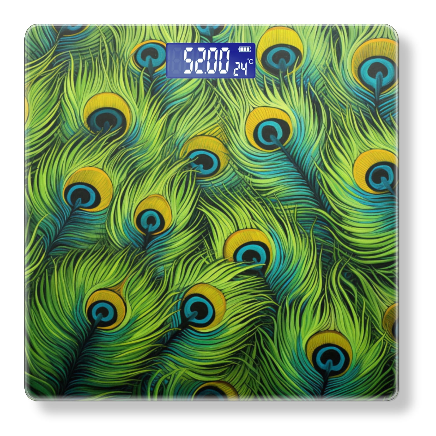 High Precision Body Weight Scale Smart Bathroom Scales with Large LCD Display(400lbs),Decorative for Bedroom-Green Peacock Feathers With Its Unique Blue