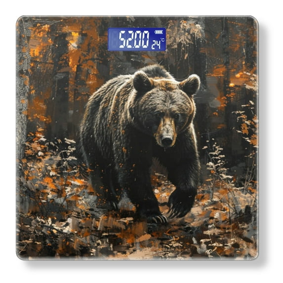 High Precision Body Weight Scale Smart Bathroom Scales with Large LCD Display(400lbs),Decorative for Bedroom-Grizzly Bear Walking Through The Forest As Leaves Falling From The Trees