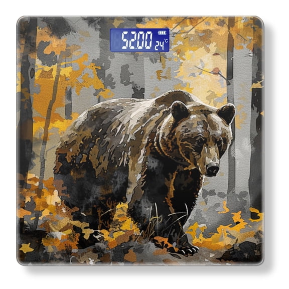 High Precision Body Weight Scale Smart Bathroom Scales with Large LCD Display(400lbs),Decorative for Bedroom-Grizzly Bear Walking Through Autumn Forest