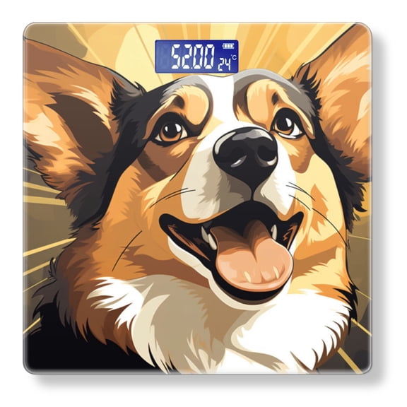High Precision Body Weight Scale Smart Bathroom Scales with Large LCD Display(400lbs),Decorative for Bedroom-Happy Corgi Dog With Yellow Rays Of Light In The Background