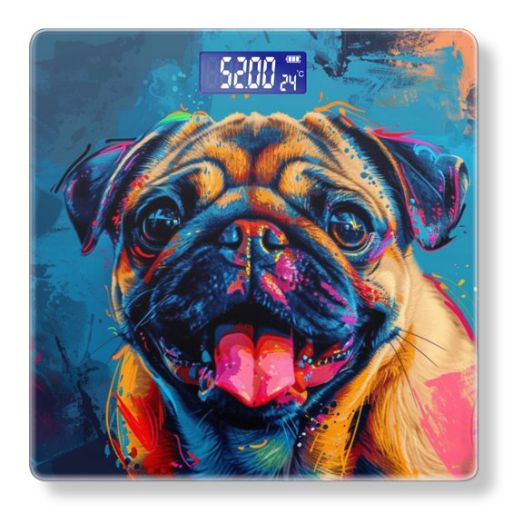 High Precision Body Weight Scale Smart Bathroom Scales with Large LCD Display(400lbs),Decorative for Bedroom-Happy Pug Dog In The Style Of Digital Painting