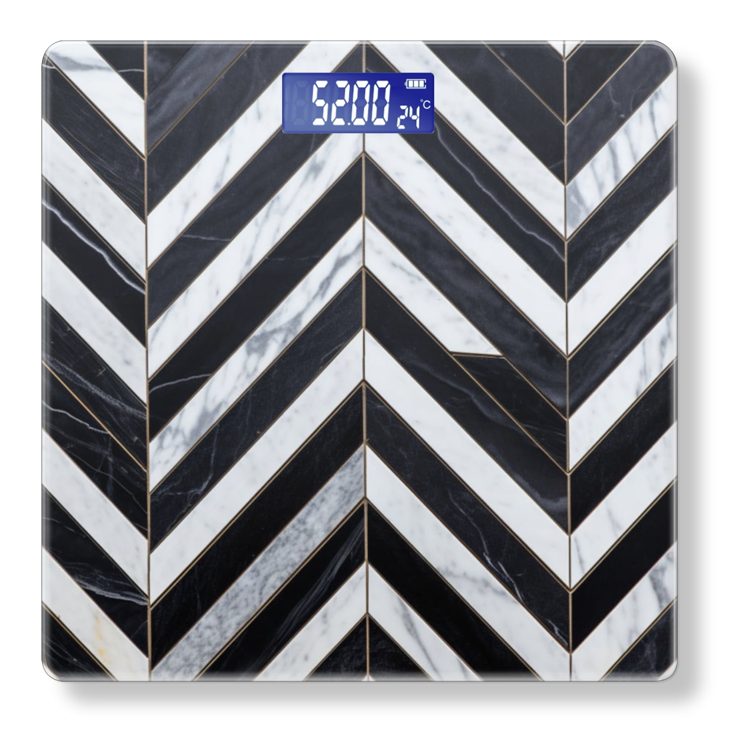 High Precision Body Weight Scale Smart Bathroom Scales with Large LCD Display(400lbs),Decorative for Bedroom-Herringbone Pattern Made Of Black And White Marble Tiles