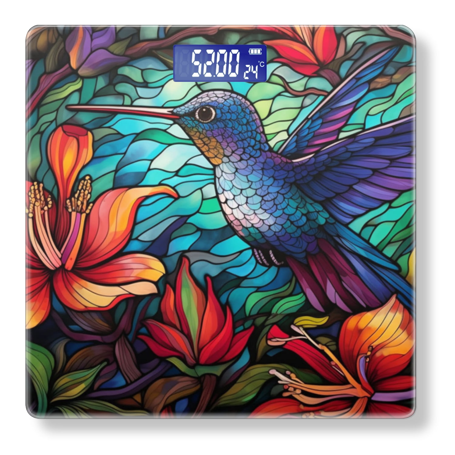 High Precision Body Weight Scale Smart Bathroom Scales with Large LCD Display(400lbs),Decorative for Bedroom-Hummingbird In Flight Surrounded By Vibrant Flowers