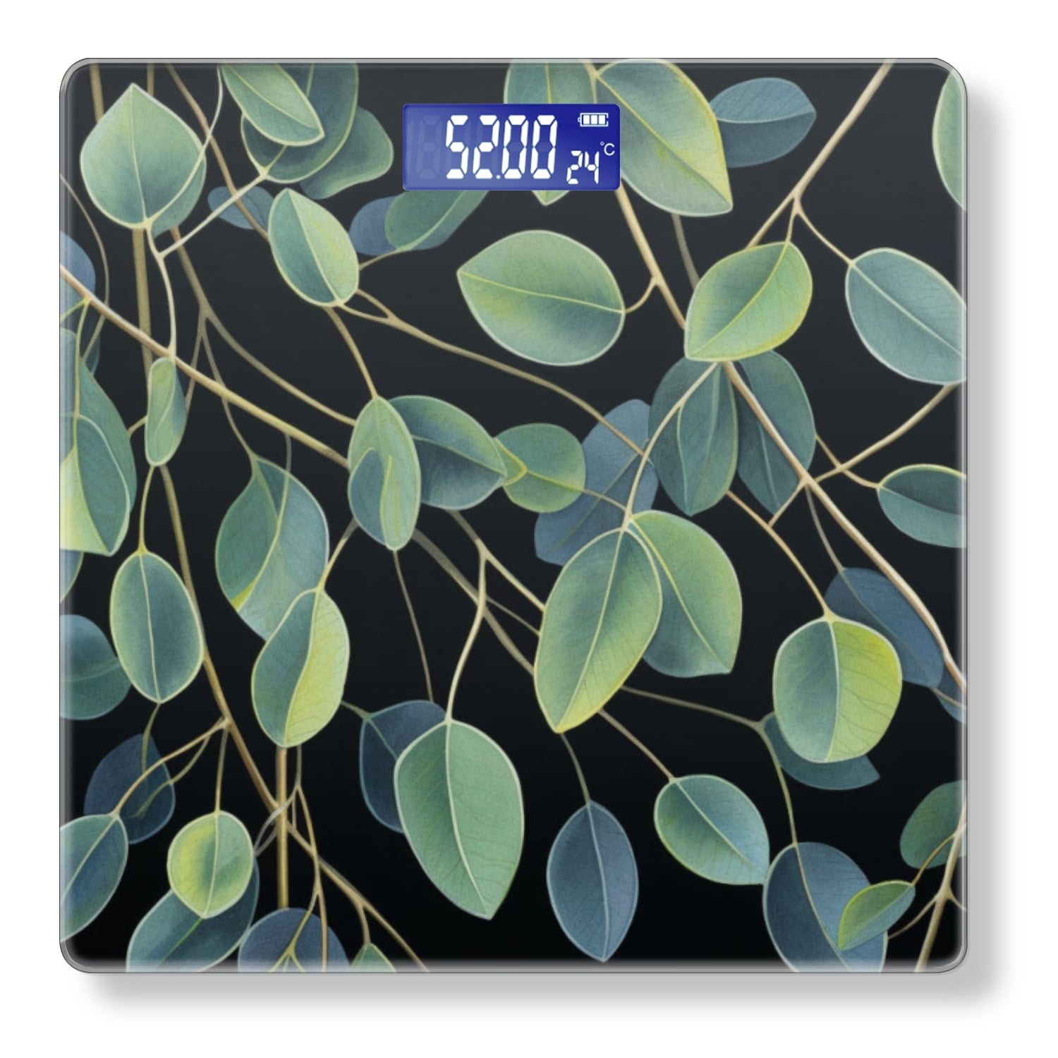 High Precision Body Weight Scale Smart Bathroom Scales with Large LCD Display(400lbs),Decorative for Bedroom-Hyper-Realistic Oil Painting Of Eucalyptus Leaves On Black Background