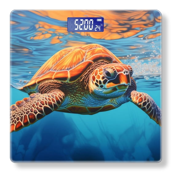 Bathroom Scale, Highly Accurate Digital Body Scale,Precisely Measures Weight up to 400 lbs-Hyperrealistic Oil Painting Of Orange Sea Turtle Swimming In The Ocean