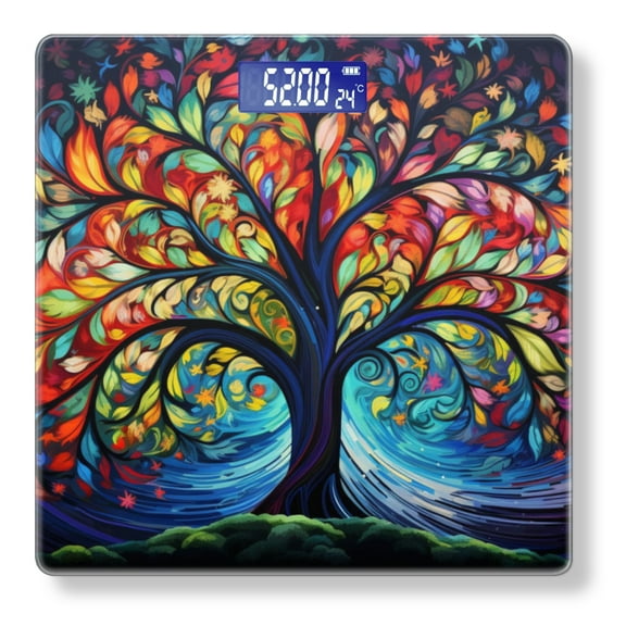 High Precision Body Weight Scale Smart Bathroom Scales with Large LCD Display(400lbs),Decorative for Bedroom-Intricate Tree Of Life With Vibrant Swirling Leaves