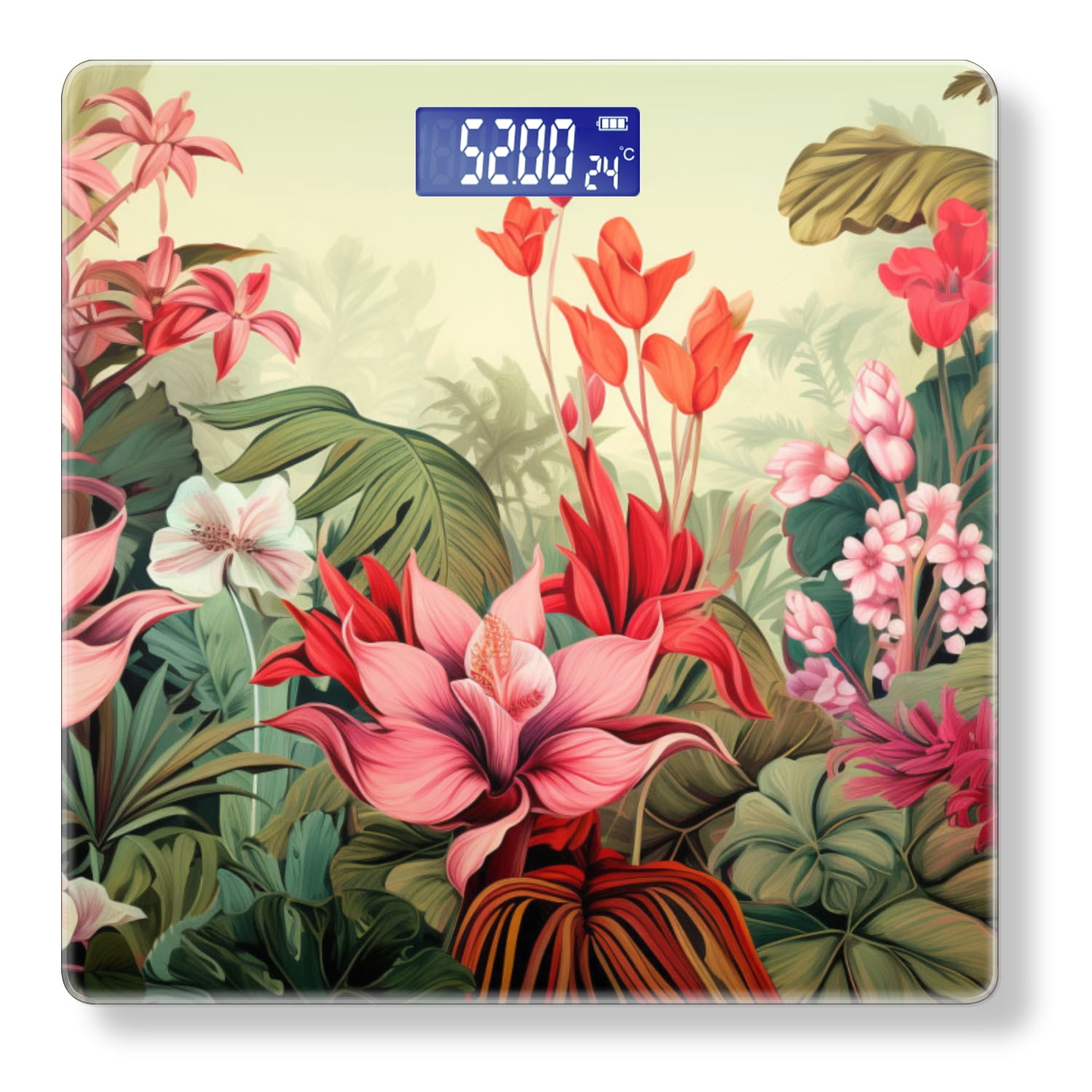 High Precision Body Weight Scale Smart Bathroom Scales with Large LCD Display(400lbs),Decorative for Bedroom-Jungle Scene With Vibrant Red And Pink Flowers