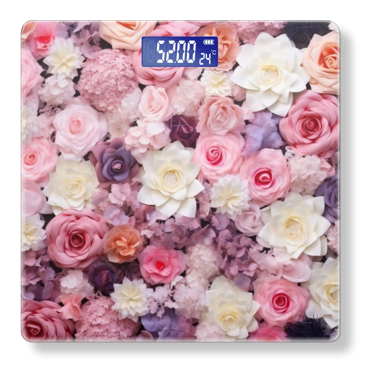 High Precision Body Weight Scale Smart Bathroom Scales with Large LCD Display(400lbs),Decorative for Bedroom-Large Floral Wall Backdrop Decorated With Pink And White