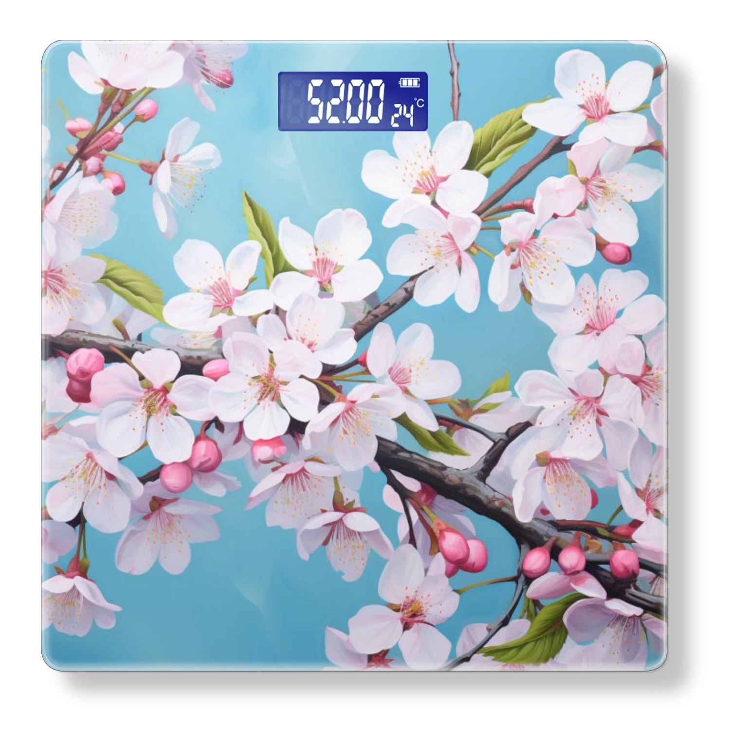 High Precision Body Weight Scale Smart Bathroom Scales with Large LCD Display(400lbs),Decorative for Bedroom-Large Painting Of Cherry Blossoms On Blue Background