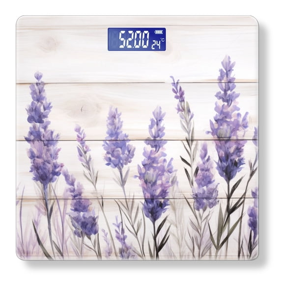 High Precision Body Weight Scale Smart Bathroom Scales with Large LCD Display(400lbs),Decorative for Bedroom-Lavender Flowers On White Wooden Surface With Soft Purple Hues
