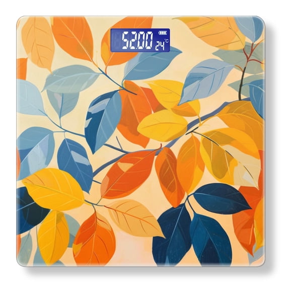 High Precision Body Weight Scale Smart Bathroom Scales with Large LCD Display(400lbs),Decorative for Bedroom-Leaves In Orange And Yellow With Simple And Clean