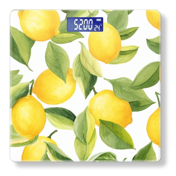 High Precision Body Weight Scale Smart Bathroom Scales with Large LCD Display(400lbs),Decorative for Bedroom-Lemon-Themed Watercolor Pattern On White Background