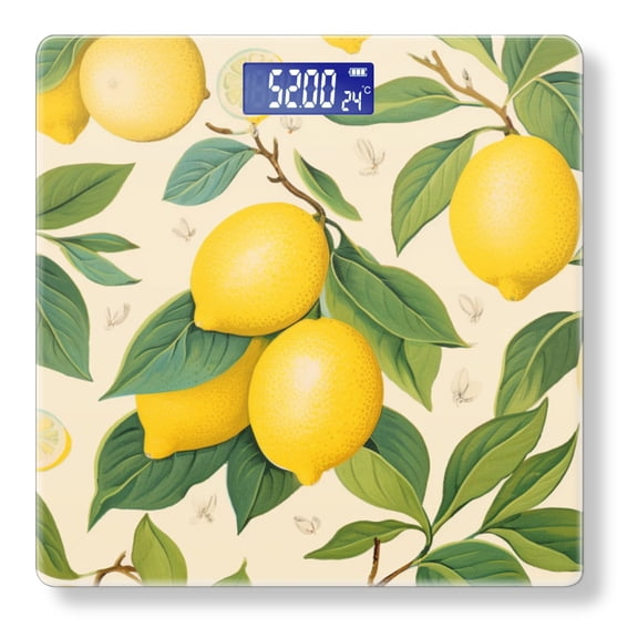 High Precision Body Weight Scale Smart Bathroom Scales with Large LCD Display(400lbs),Decorative for Bedroom-Lemons And Leaves Pattern On Cream Background