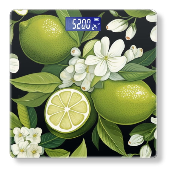 High Precision Body Weight Scale Smart Bathroom Scales with Large LCD Display(400lbs),Decorative for Bedroom-Lime And Jasmine Flower Seamless Pattern On Black Background