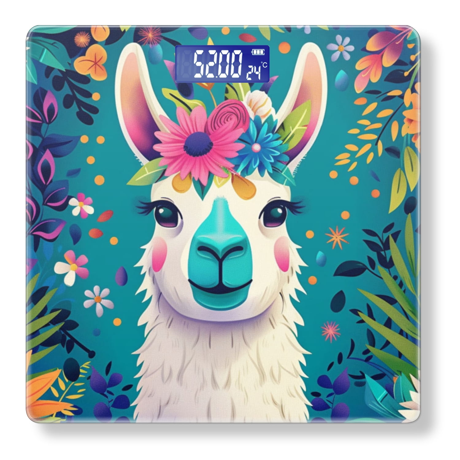 High Precision Body Weight Scale Smart Bathroom Scales with Large LCD Display(400lbs),Decorative for Bedroom-Llama Portrait With Colorful Flowers In The Background