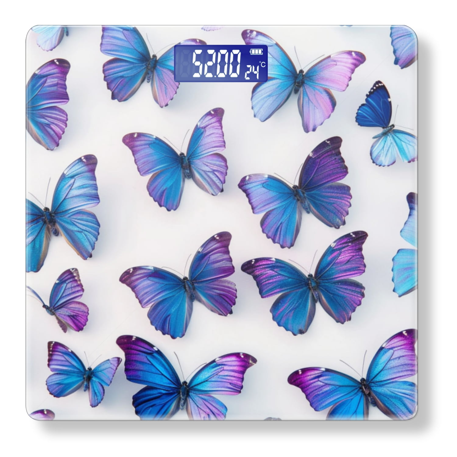 High Precision Body Weight Scale Smart Bathroom Scales with Large LCD Display(400lbs),Decorative for Bedroom-Lot Of Blue And Purple Butterflies On White Background