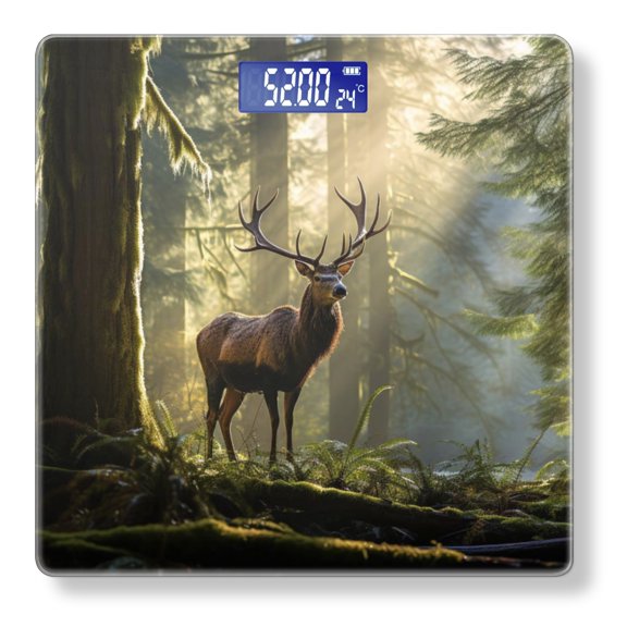 High Precision Body Weight Scale Smart Bathroom Scales with Large LCD Display(400lbs),Decorative for Bedroom-Majestic Deer With Impressive Antlers Stands In The Heart Of Ancient Forest