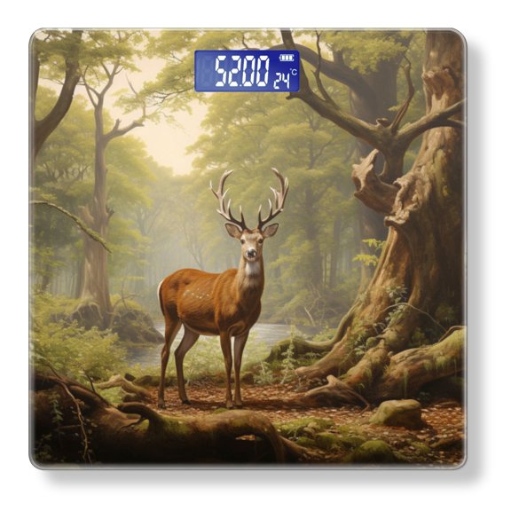 High Precision Body Weight Scale Smart Bathroom Scales with Large LCD Display(400lbs),Decorative for Bedroom-Majestic Deer Stands In The Heart Of Ancient Forest