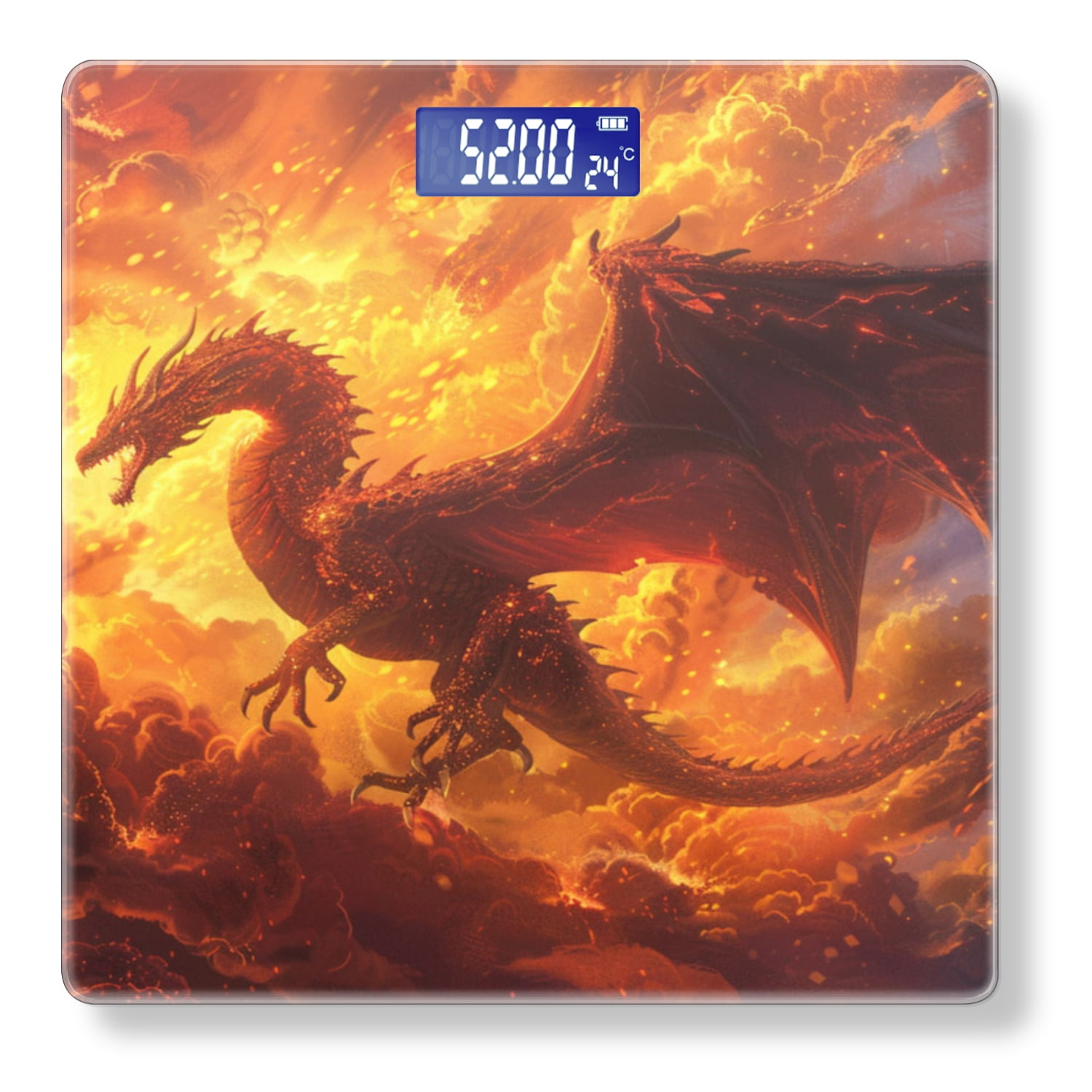 High Precision Body Weight Scale Smart Bathroom Scales with Large LCD Display(400lbs),Decorative for Bedroom-Majestic Dragon Soaring Through The Fiery Skies