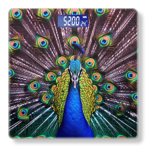 High Precision Body Weight Scale Smart Bathroom Scales with Large LCD Display(400lbs),Decorative for Bedroom-Majestic Peacock Displaying Vibrant Plumage With Blue And Green