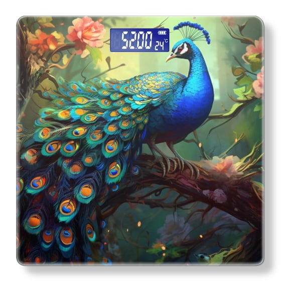 High Precision Body Weight Scale Smart Bathroom Scales with Large LCD Display(400lbs),Decorative for Bedroom-Majestic Peacock With Vibrant Blue And Green Plumage