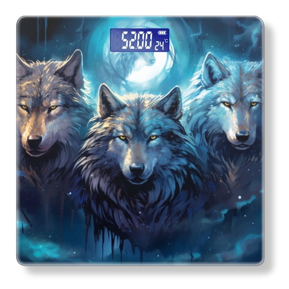 High Precision Body Weight Scale Smart Bathroom Scales with Large LCD Display(400lbs),Decorative for Bedroom-Majestic And Powerful Wolf Faces With Glowing Eyes