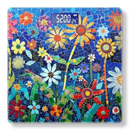 Bathroom Scale, Highly Accurate Digital Body Scale,Precisely Measures Weight up to 400 lbs-Mosaic Artwork Of Vibrant Flowers Each Petal Different Color And Shape