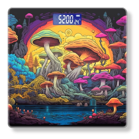 High Precision Body Weight Scale Smart Bathroom Scales with Large LCD Display(400lbs),Decorative for Bedroom-Mushroom Forest With Lake In Vibrant Colors