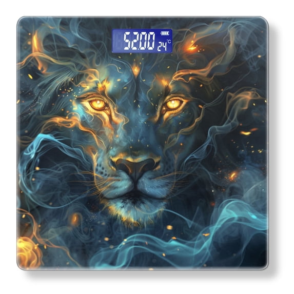 High Precision Body Weight Scale Smart Bathroom Scales with Large LCD Display(400lbs),Decorative for Bedroom-Mystical Lion With Glowing Eyes Surrounded By Swirling Smoke