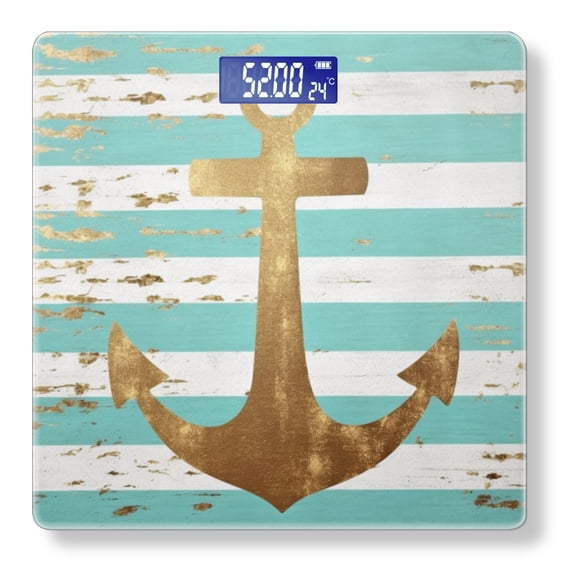 High Precision Body Weight Scale Smart Bathroom Scales with Large LCD Display(400lbs),Decorative for Bedroom-Nautical Striped Background With Gold Foil Anchor