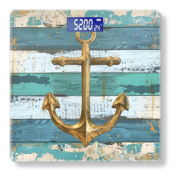 High Precision Body Weight Scale Smart Bathroom Scales with Large LCD Display(400lbs),Decorative for Bedroom-Nautical-Themed Design With Anchor On Distressed Wood Planks