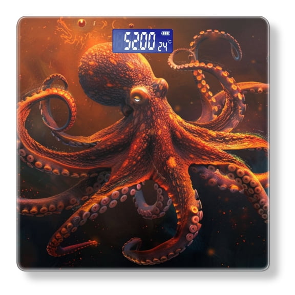Bathroom Scale, Highly Accurate Digital Body Scale,Precisely Measures Weight up to 400 lbs-Octopus With Tentacles Glowing Orange Floating In Space