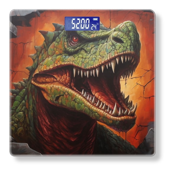High Precision Body Weight Scale Smart Bathroom Scales with Large LCD Display(400lbs),Decorative for Bedroom-Oil Painting Of Angry Dinosaur Breaking Through Wall
